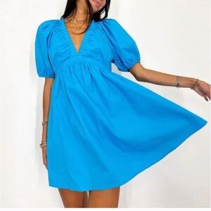 Poplin puff sleeve babydoll dress - Abercrombie